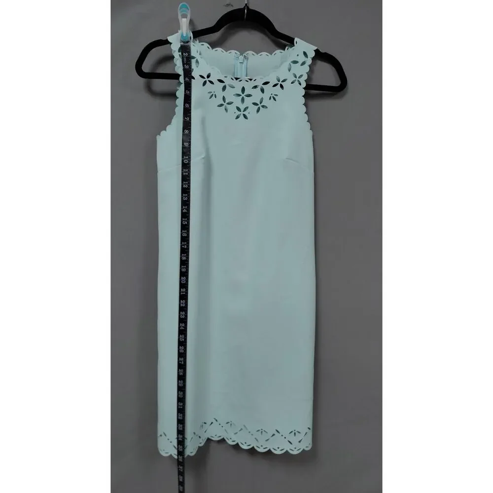 J.Crew Light Blue Laser Cut Scalloped Sleeveless Sheath Dress Women Size 00